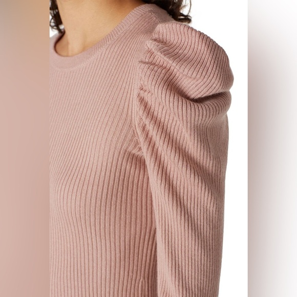 7 for All Mankind Pink Long Sleeve Ribbed Sweater with Puffy Shoulders, Size S - Picture 4 of 13